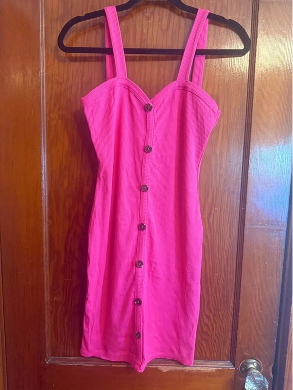 Hot Pink Ribbed Bodycon Dress - Medium